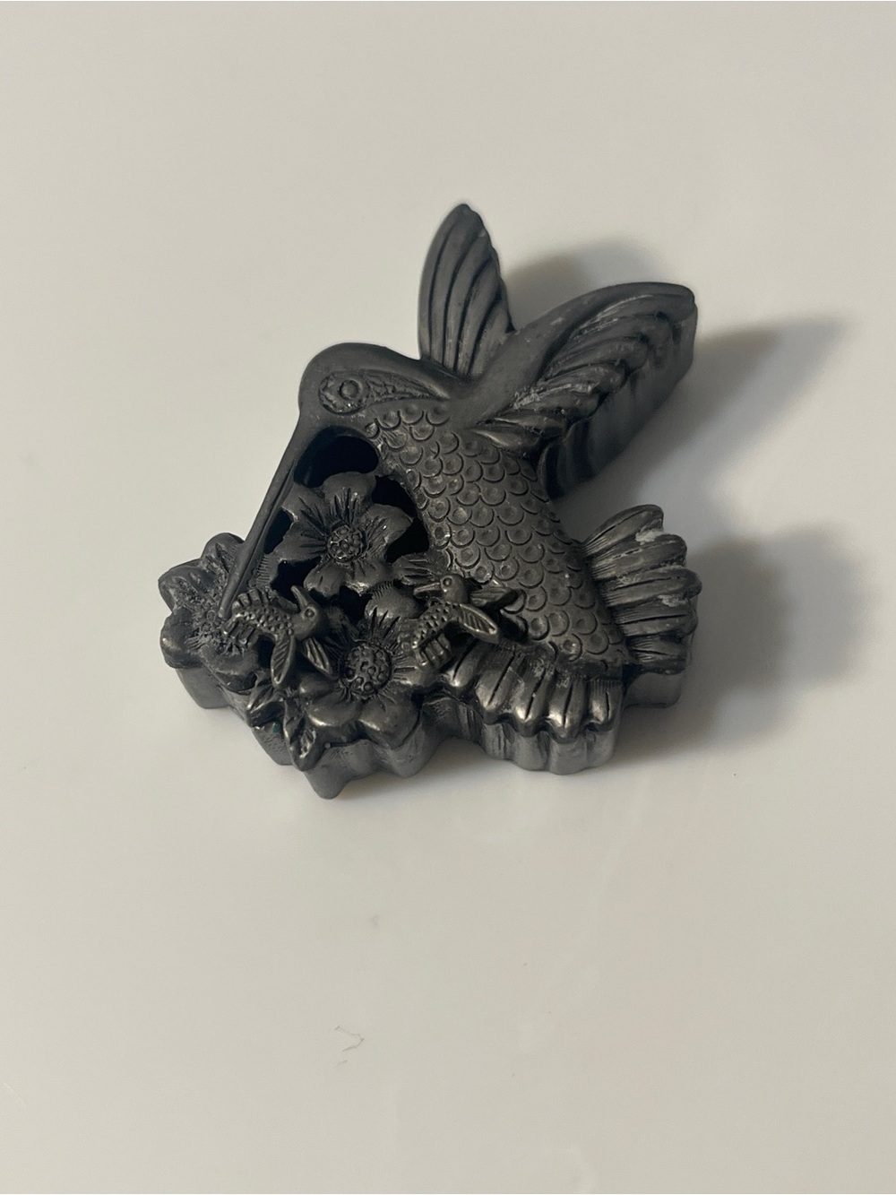 Vintage Torino Pewter Hummingbird Floral Brooch Pin Set Dimensional Bird⁠